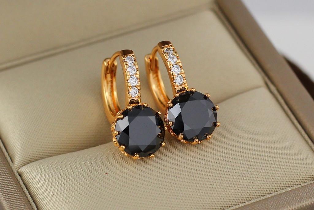 Сережки Xuping Jewelry з великим чорним каменем і круглою застібкою 2 см Золотистий (2061868000)
