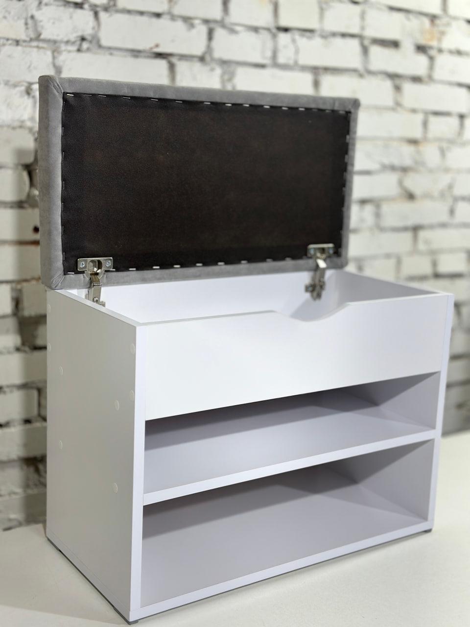 Тумба для обуви ДСП/ткань 30х70х45 см Белый/Свет серая - фото 3 Тумба для обуви ДСП/ткань 30х70х45 см Белый/Свет серая - фото 3