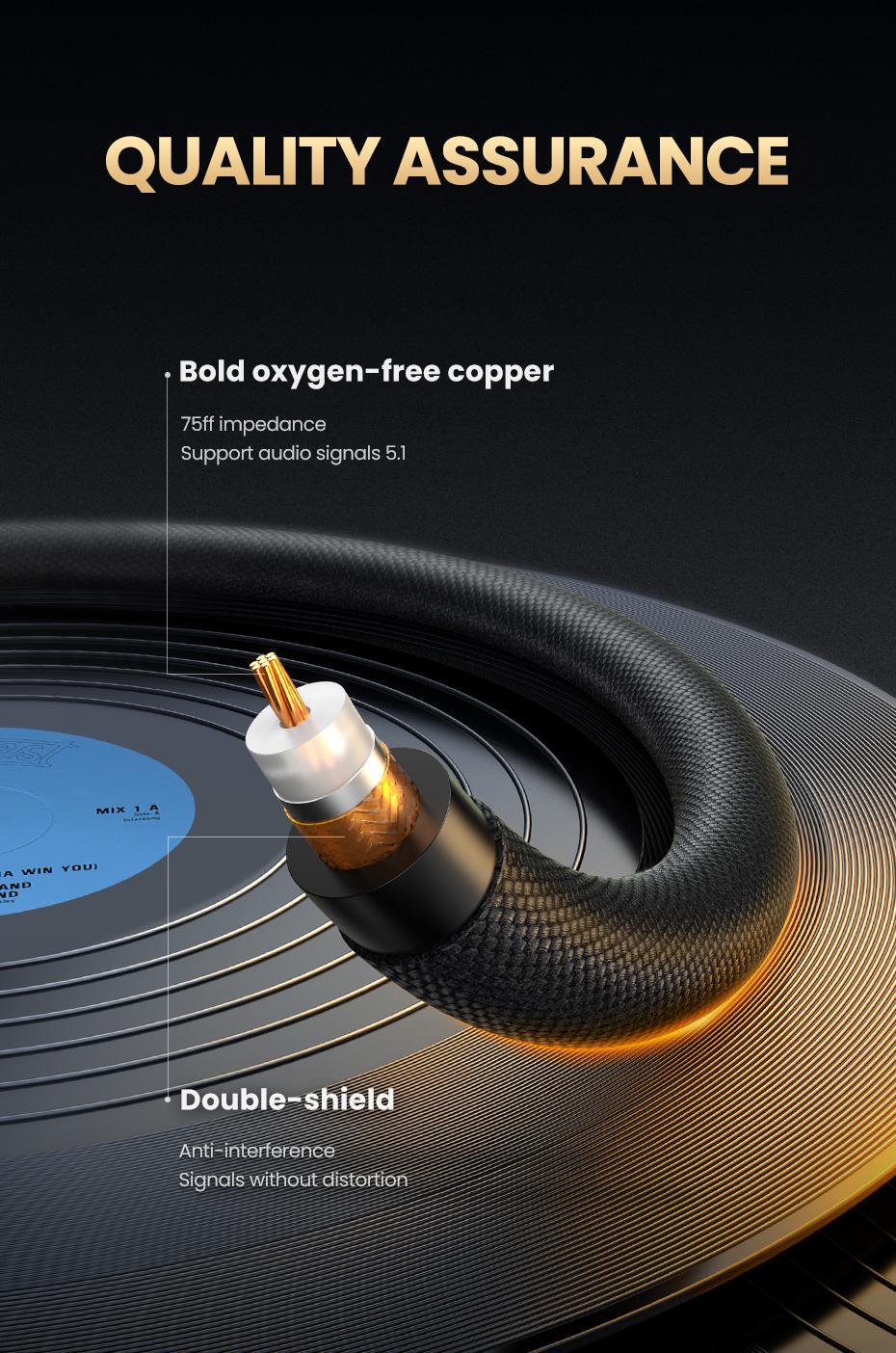 Кабель UGREEN RCA-RCA Коаксіальний Аудіо стерео S/PDIF Hi-Fi 5.1 Dolby нейлонове обплетення 3 м Чорний (40299) - фото 10 Кабель UGREEN RCA-RCA Коаксіальний Аудіо стерео S/PDIF Hi-Fi 5.1 Dolby нейлонове обплетення 3 м Чорний (40299) - фото 10
