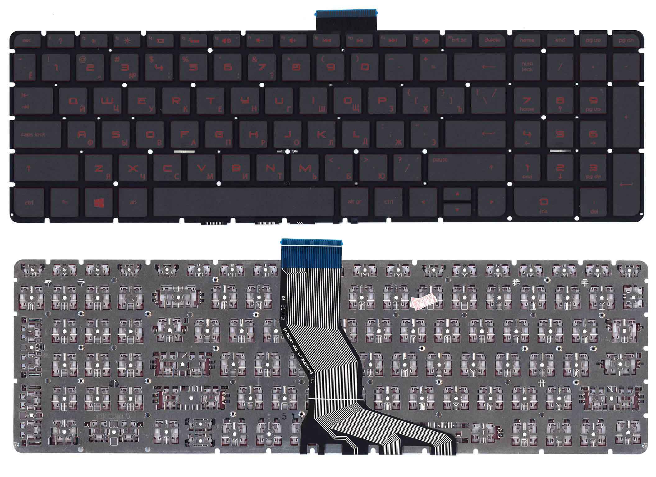 Клавиатура для ноутбука HP Pavilion 15-ab с красной подсветкой Black