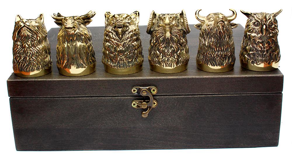 Набор охотничьих рюмок в футляре из бука 6 шт. (029847)