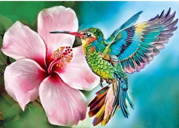 Алмазна мозаїка Колібрі з квіткою на полотні з підрамником 30х40 см (GB77638)