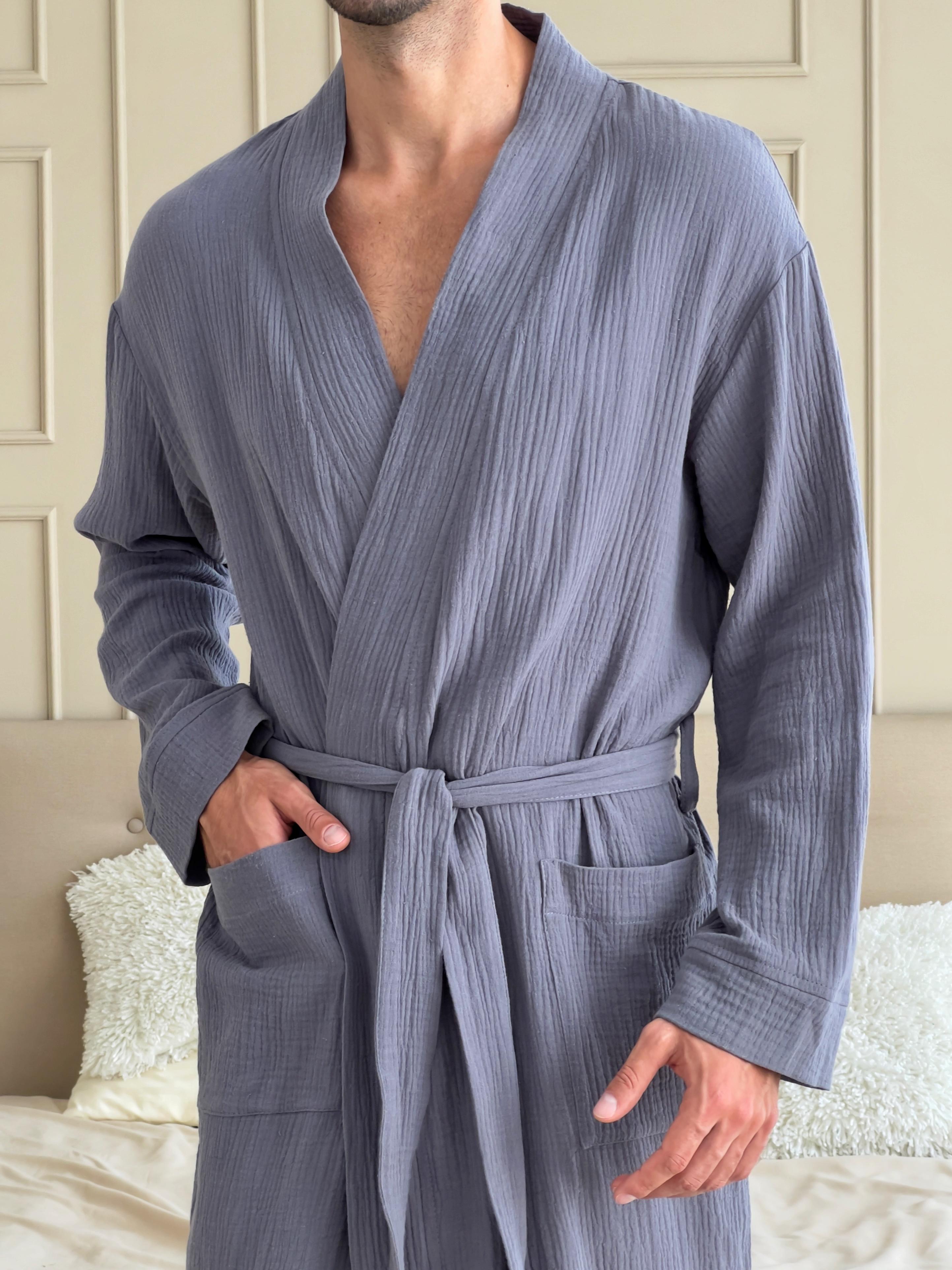 Халат летний мужской COSY Estet из муслина M Темно-серый (M50) - фото 5 Халат летний мужской COSY Estet из муслина M Темно-серый (M50) - фото 5