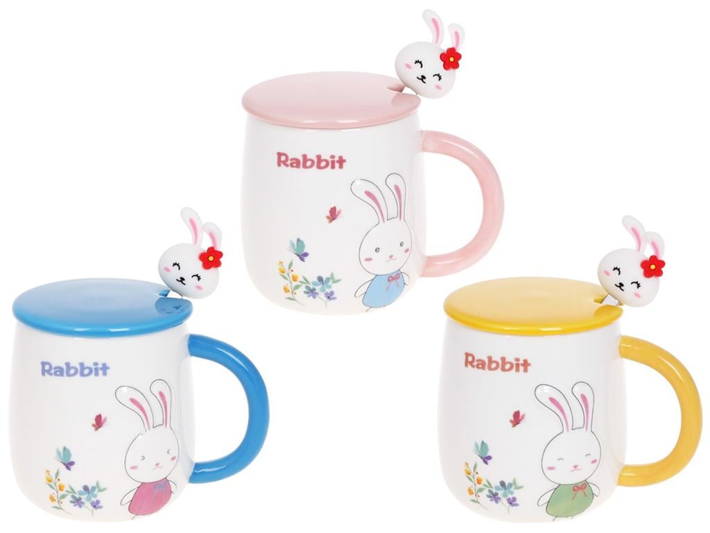 Чашка Rabbit с крышкой и ложкой 430 мл 3 дизайна набор 3 шт. (BDI-927-223)