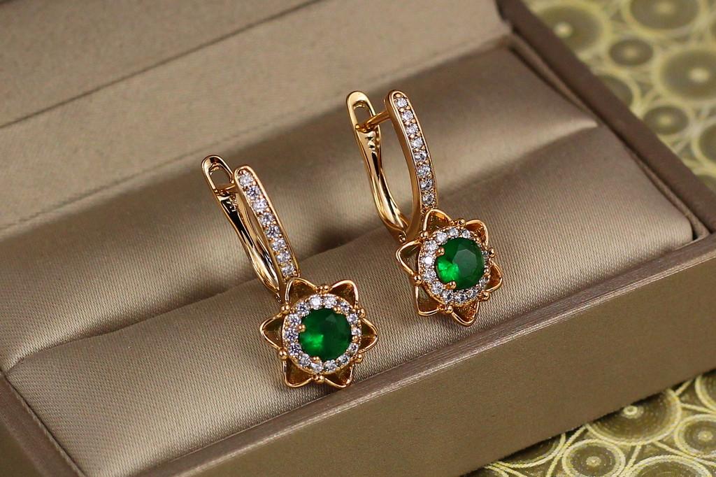 Серьги Xuping Jewelry Витраж с зелеными камнями 2,4 см Золотистый (2367515667)