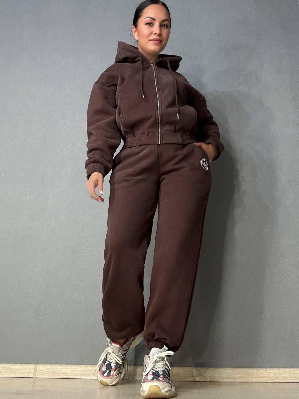Костюм женский Joy One 80990 утепленный на флисе худи с брюками XL Коричневый (5958) - фото 1 Костюм женский Joy One 80990 утепленный на флисе худи с брюками XL Коричневый (5958) - фото 1