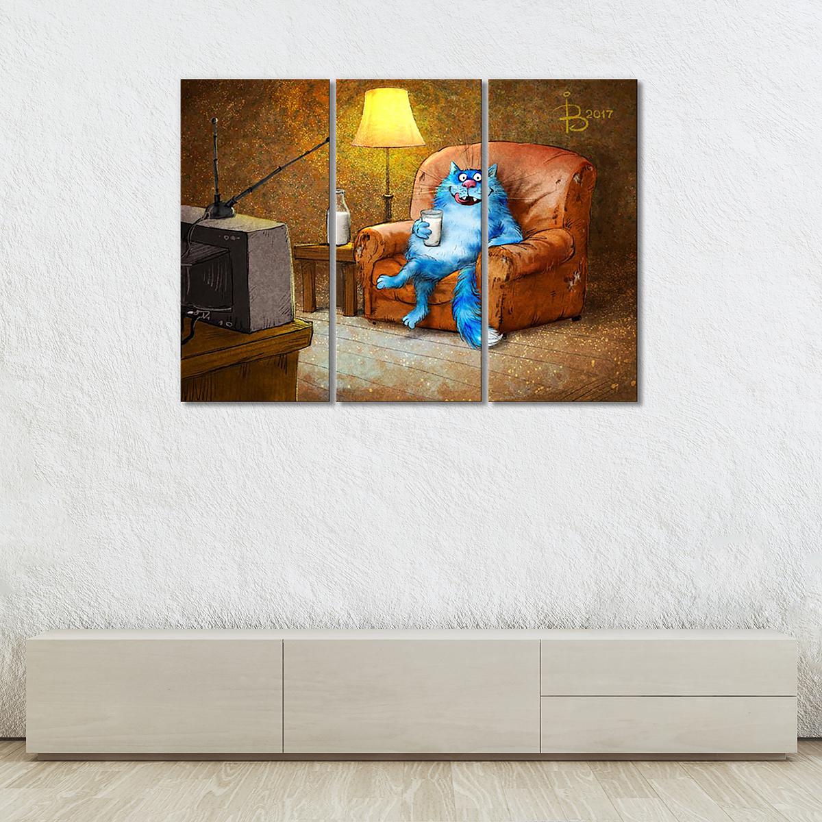 Модульная картина Отдых перед телевизором 3 модуля общий размер 60x90 см (_rinaz_20172224040)