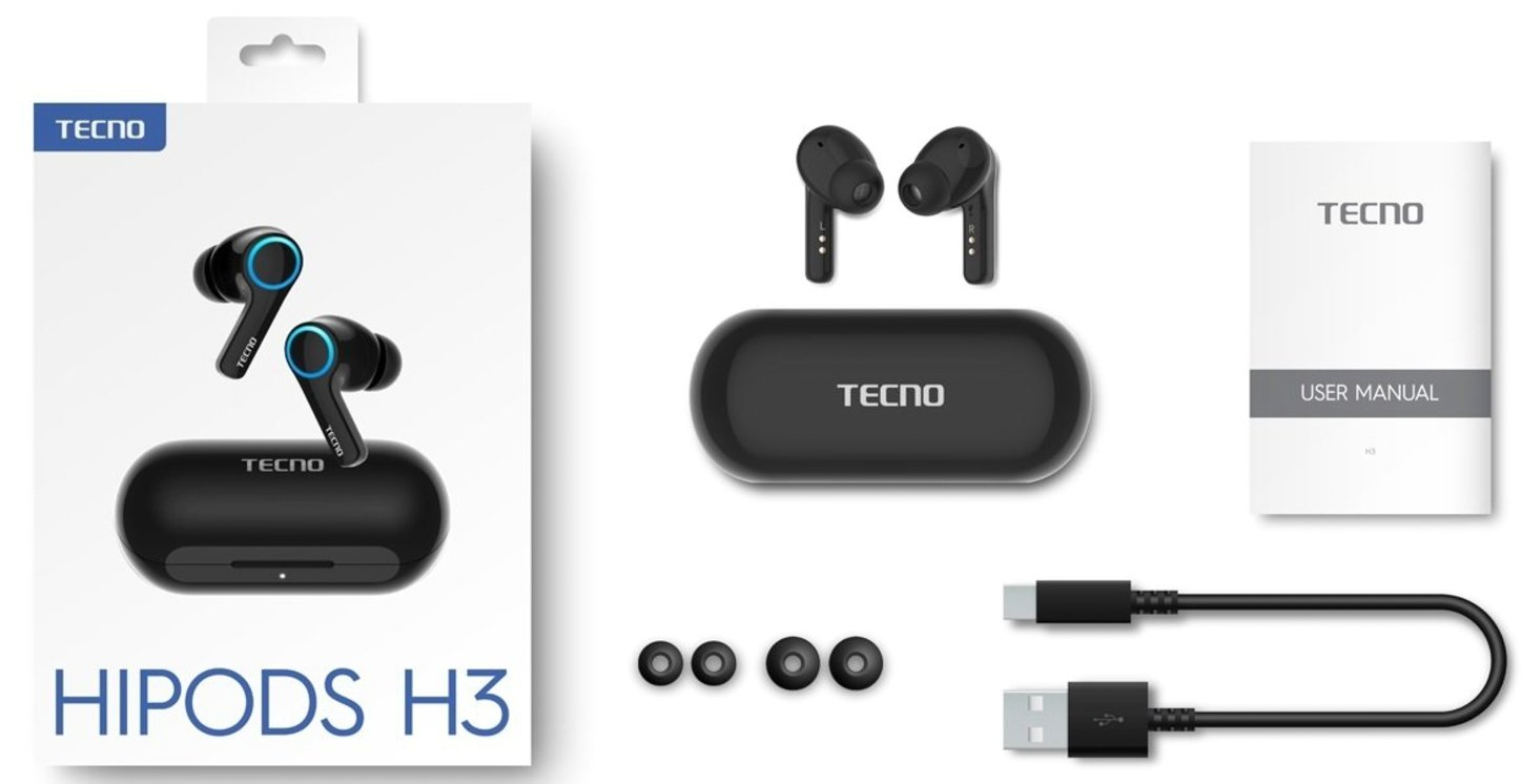 Навушники бездротові вакуумні TECNO Hipods H3 Bluetooth з мікрофоном в кейсі Чорний (4895180768019) - фото 18 Навушники бездротові вакуумні TECNO Hipods H3 Bluetooth з мікрофоном в кейсі Чорний (4895180768019) - фото 18