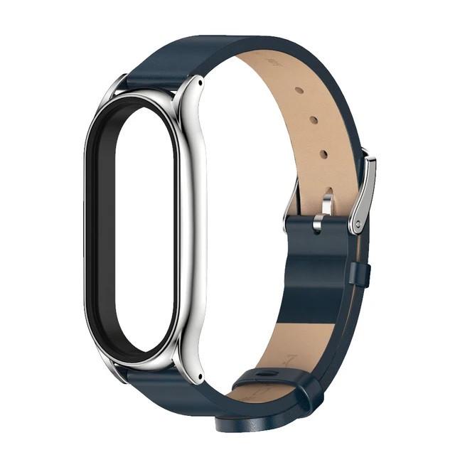 Ремешок для фитнес-браслета кожаный Xiaomi Mi Band 3/4 Type С Темно-синий/Серебристый (2238718927) Ремешок для фитнес-браслета кожаный Xiaomi Mi Band 3/4 Type С Темно-синий/Серебристый (2238718927)
