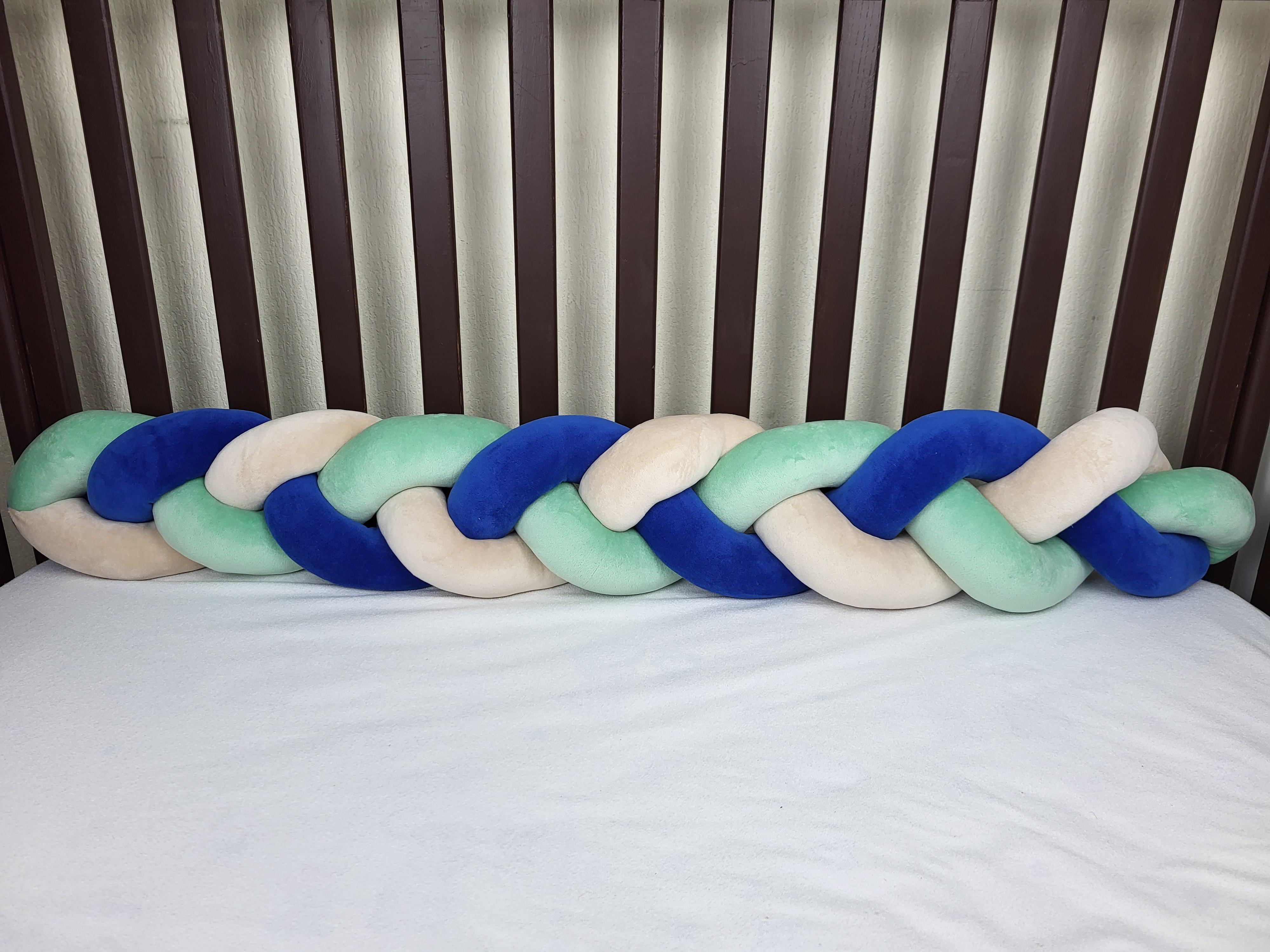 Бортик в кроватку косичка трехпрядная 120x18 см Сине-бежевый (1475694463) - фото 2 Бортик в кроватку косичка трехпрядная 120x18 см Сине-бежевый (1475694463) - фото 2