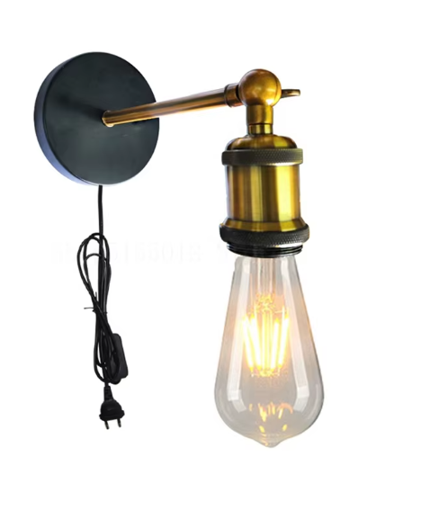 Бра в стиле лофт Konys с патроном и поворотным шарниром и проводом с переключателем/вилкой Бронза