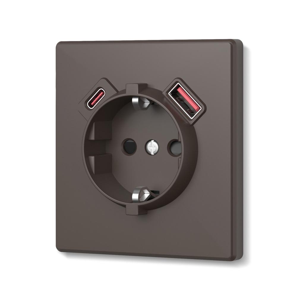 Розетка одинарна Videx Nota та USB/USB-C з заземленням зі шторками Мокко (31588025)