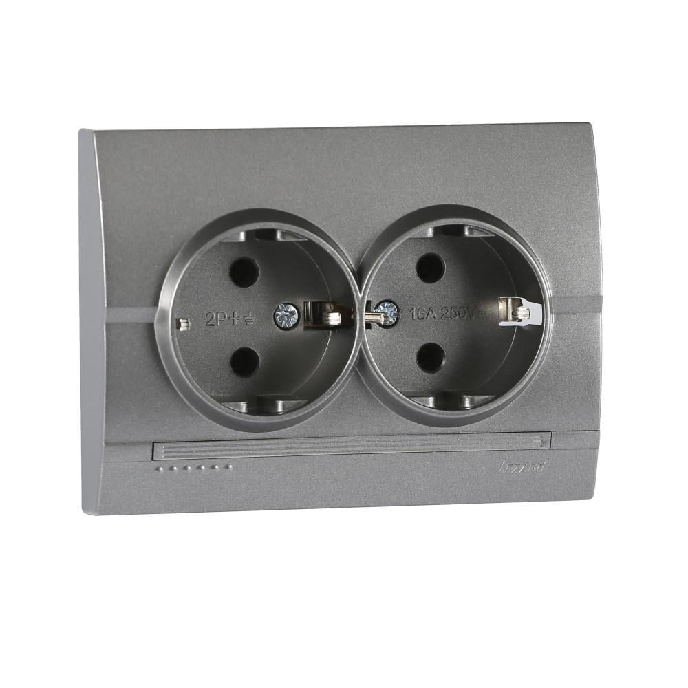 Розетка двойная с заземлением Графит/Металик (702-2929-127B DERIY)