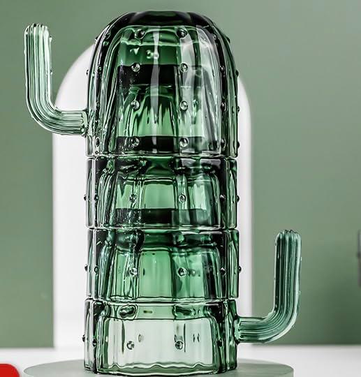 Набір з 2 скляних чашок та 2 стаканів у формі Кактусу