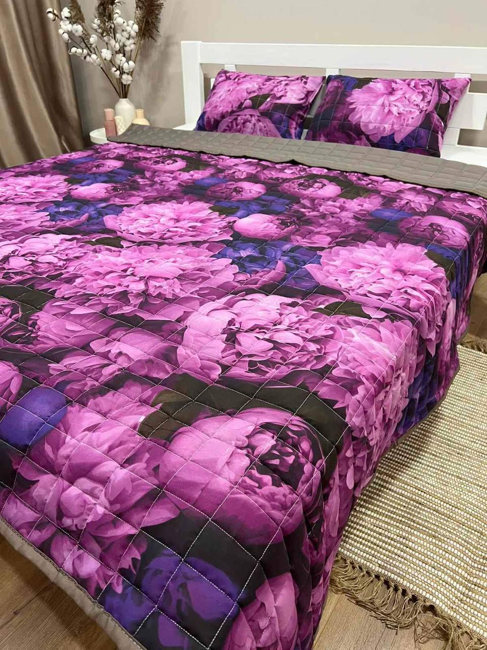 Покривало стьобане євро 200х220 см/подушки 40х60 2 шт. Фіолетовий (П4К-fabr-pokr-004)