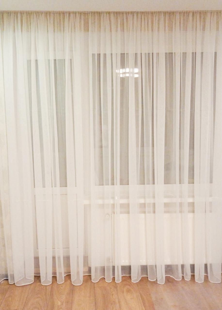 Тюль бамбук однотонный на тесьме с утяжелителем 100х290 см Молочный (бамбук 290м)