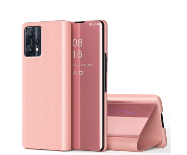 Чехол книжка зеркало Clear View для Realme 9 / 9 Pro Plus Розовый