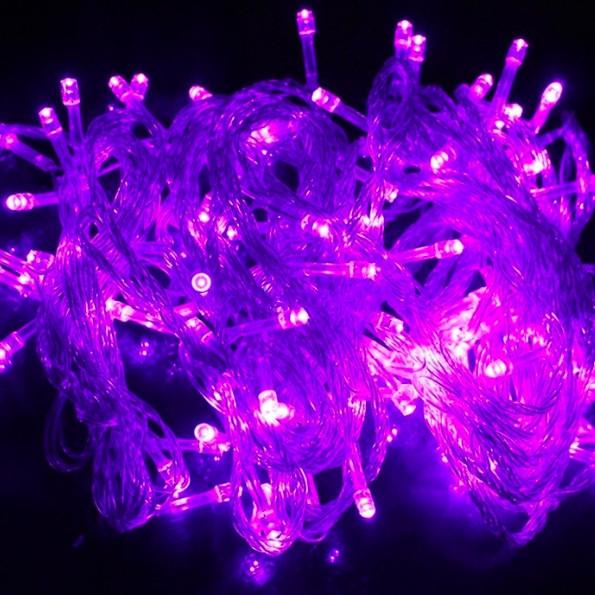 Гирлянда-нить LED 100 лампочек 600 см прозрачный провод Фиолетовый (1110-08)