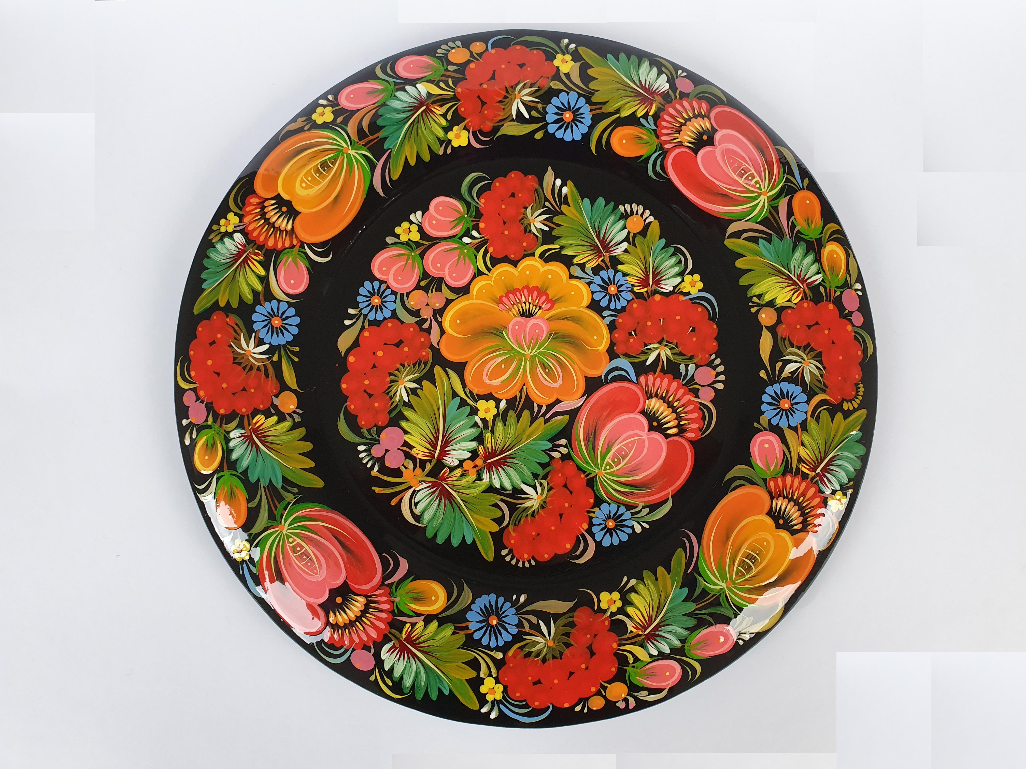 Тарілка настінна Петриківський розпис декоративна 26 см (1355)