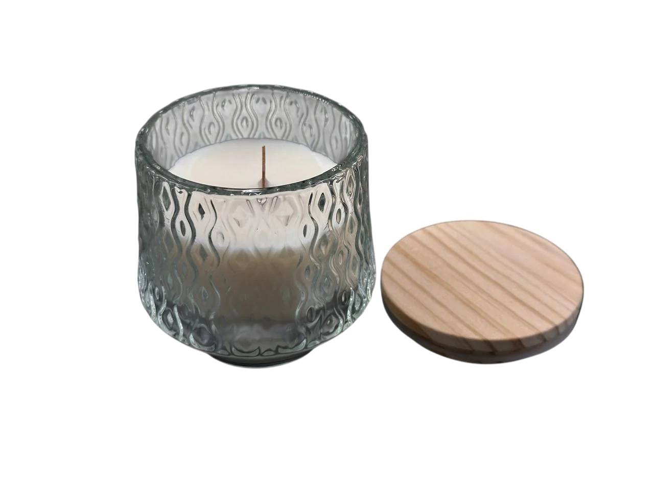 Свеча ароматическая Мимоза и мандарин в стеклянном подсвечнике с деревянным фитилем 8,5х7 см 440 г Бежевый (SVB-105)