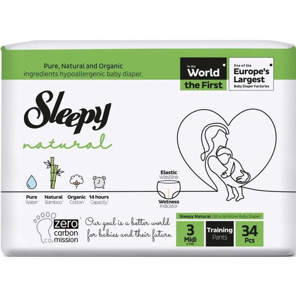 Подгузники-трусики детские Sleepy Natural Midi 3 4-9 кг 34 шт. (000005917) Подгузники-трусики детские Sleepy Natural Midi 3 4-9 кг 34 шт. (000005917)