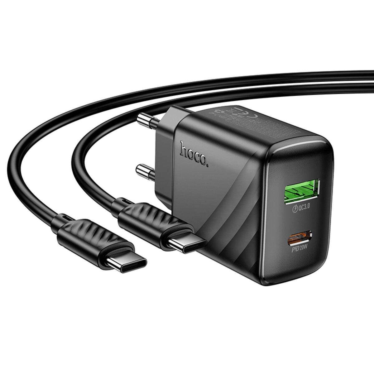 Зарядний пристрій з кабелем Hoco CS25A Rico PD20W+QC3.0 Charger Set Type-C to Type-C 3A Black (6942007639804) Зарядний пристрій з кабелем Hoco CS25A Rico PD20W+QC3.0 Charger Set Type-C to Type-C 3A Black (6942007639804)