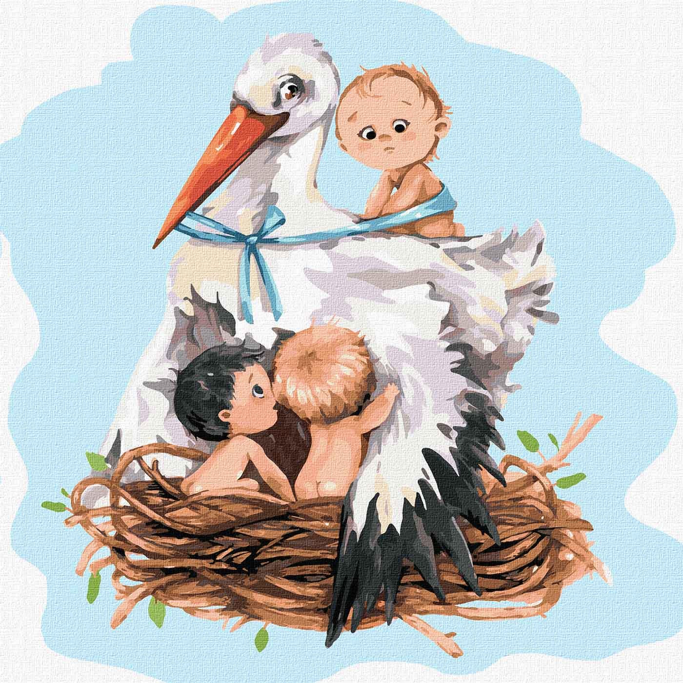 Картина по номерам Идейка Аист приносит счастье София Никулина КНО2377 холст на подрамнике 30x30 см (1431930067)