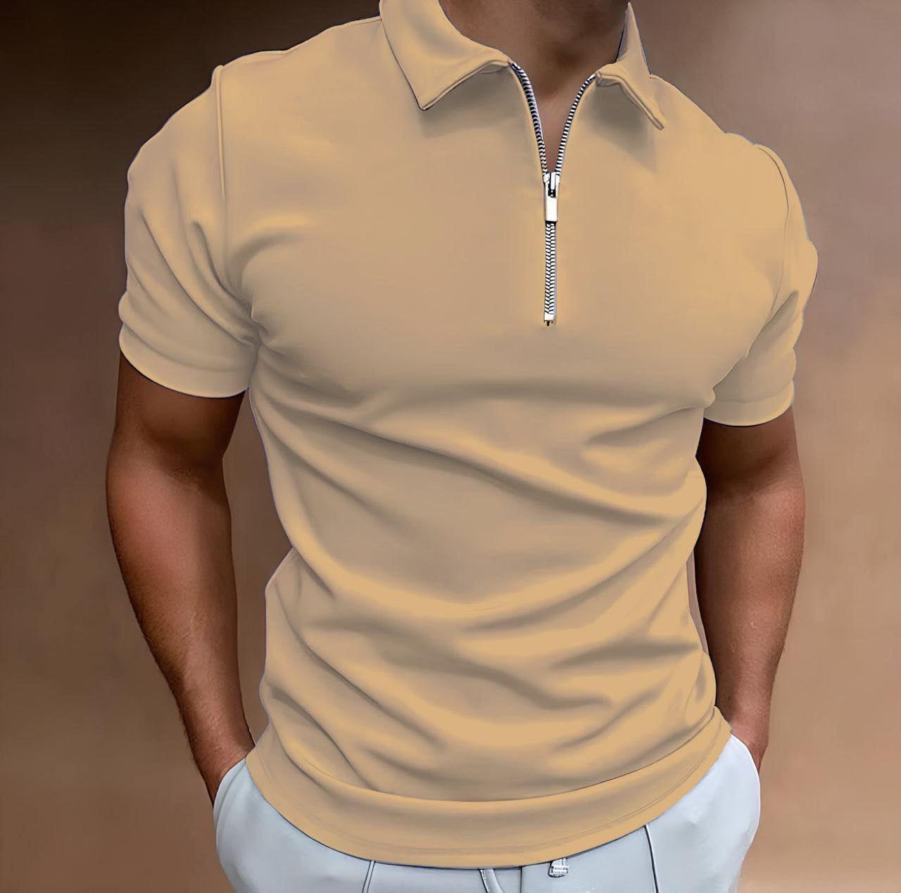Поло мужское на молнии с воротником летнее с воротником XXL Бежевый