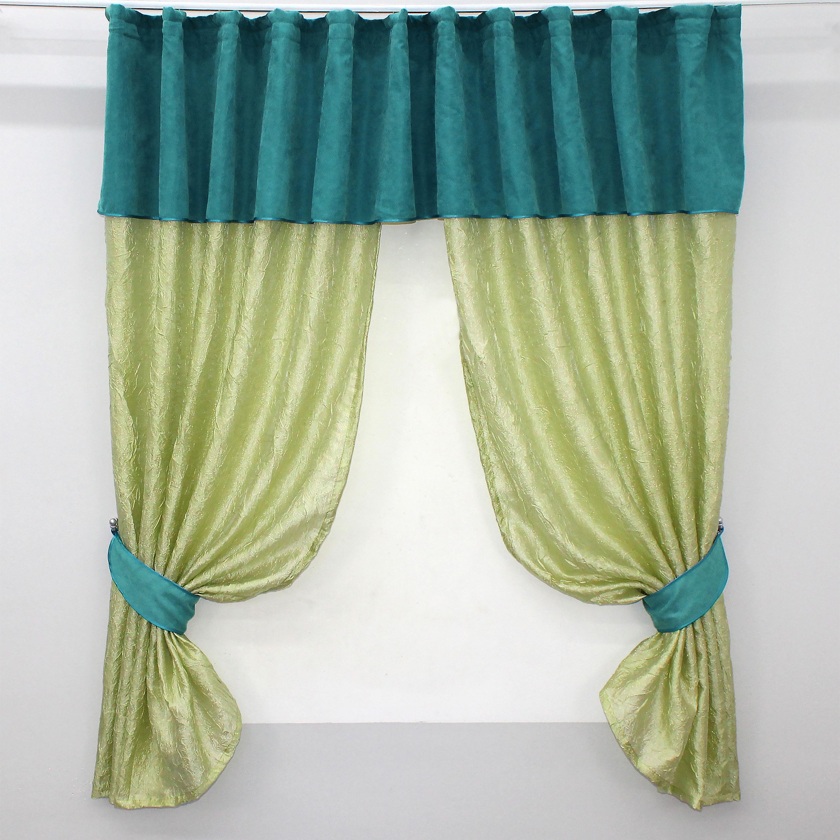 Шторы кухонные VR-Textil №073к с ламбрекеном и подхватами 290х170 см Салатовый/Бирюзовый (52-0151)