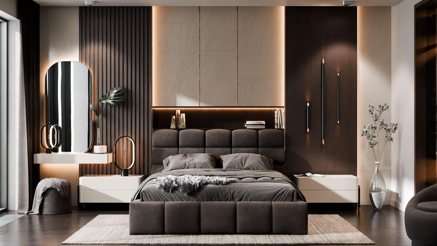 Кровать двуспальная с подъемным механизмом с мягким изголовьем Світ Меблів Ванесса 2 ДСП/ткань велюр 160x200 см Коричневый Кровать двуспальная с подъемным механизмом с мягким изголовьем Світ Меблів Ванесса 2 ДСП/ткань велюр 160x200 см Коричневый