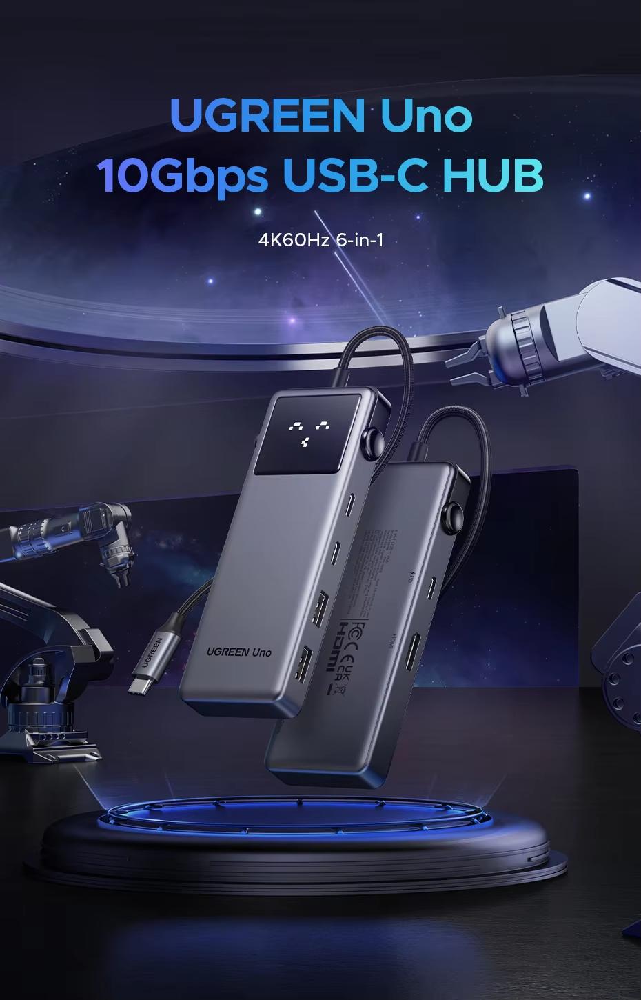 USB-хаб UGREEN Uno 4K 60Гц HDR 2x USB-C/2x USB-A 10 Гбіт/с PD 100 Вт Сірий (35998) - фото 4 USB-хаб UGREEN Uno 4K 60Гц HDR 2x USB-C/2x USB-A 10 Гбіт/с PD 100 Вт Сірий (35998) - фото 4