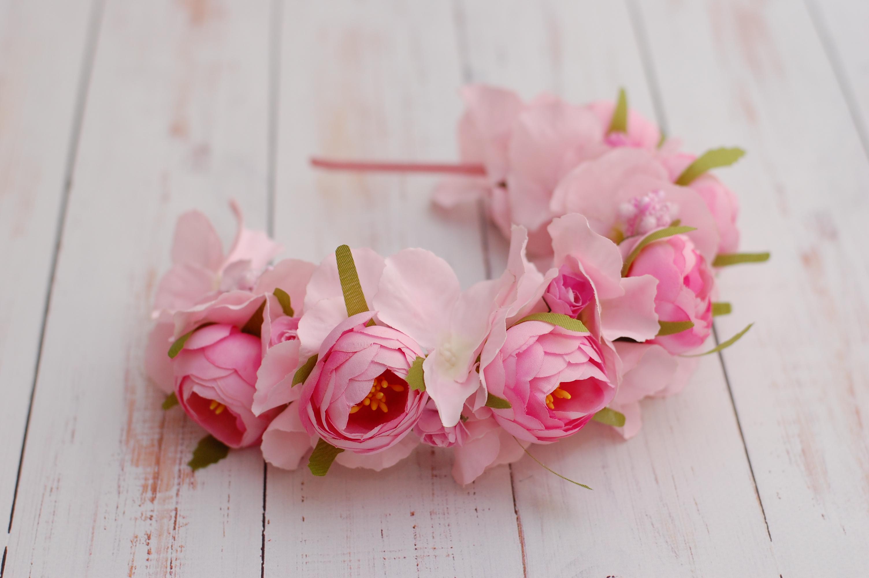 Обруч для волосся з півоніями та гортензією Pink - фото 2 Обруч для волосся з півоніями та гортензією Pink - фото 2