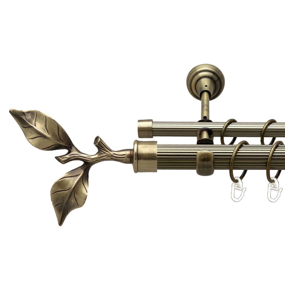 Карниз металевий Orvit Листок Троянди дворядний відкритий/рифлена труба/кільце металеве Антик 25/16 мм 160 см (00-00017977)