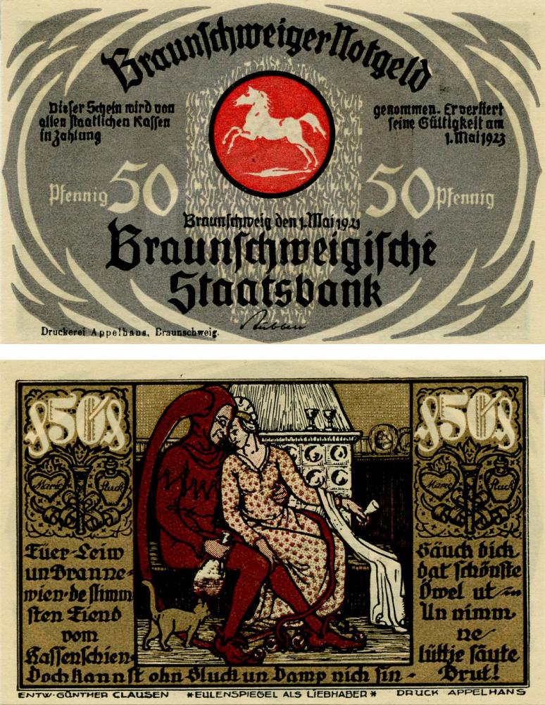 Коллекционная банкнота Германия Нотгельд 50 пфеннигов 1923 F-VF Брауншвайг (Б16115)