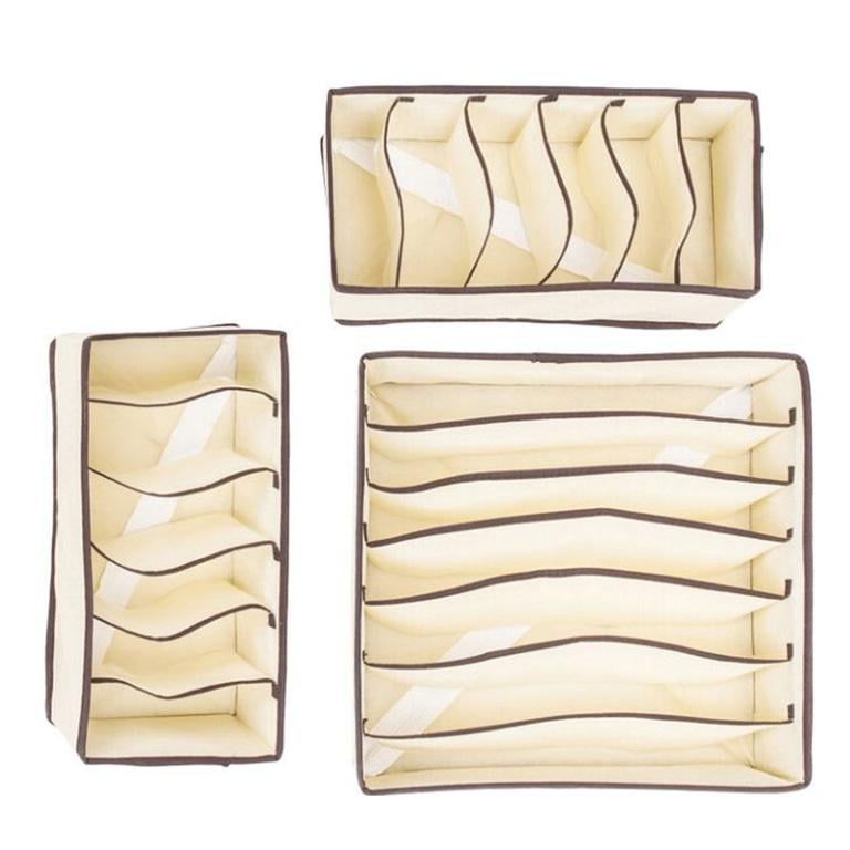 Набір коробок-органайзерів для зберігання білизни та аксесуарів 3 шт. 32х32х10 см 19 секцій (115)