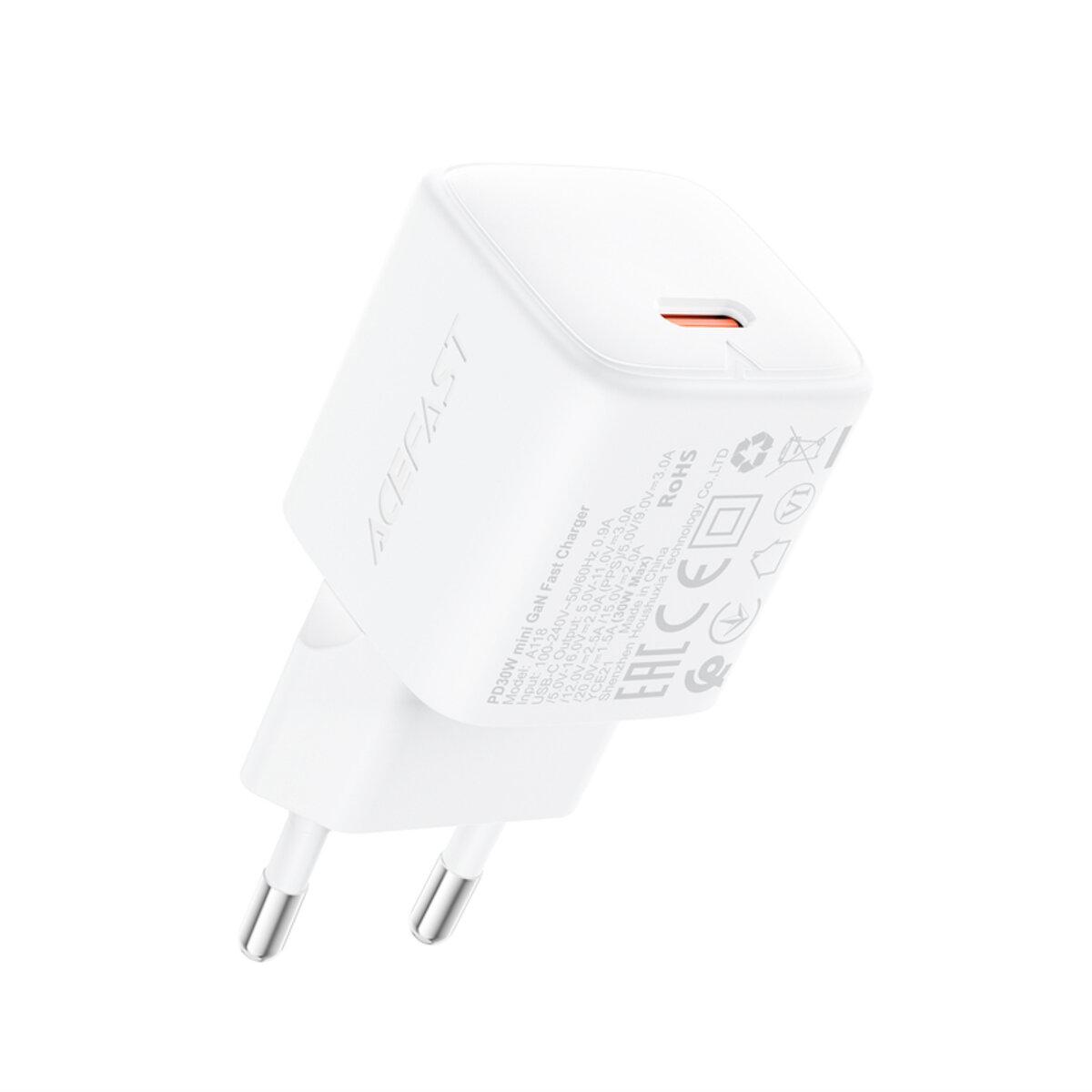 Зарядное устройство для Acefast A118 PD30W Mini GaN Type-C Fast Charger 3A White (6974316285366) Зарядное устройство для Acefast A118 PD30W Mini GaN Type-C Fast Charger 3A White (6974316285366)