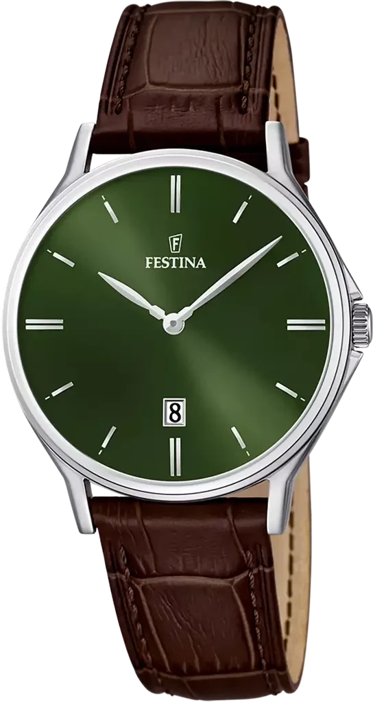 Наручний годинник чоловічий Festina F16745/6 Classics з сталевим корпусом WR 50 м та зеленим циферблатом