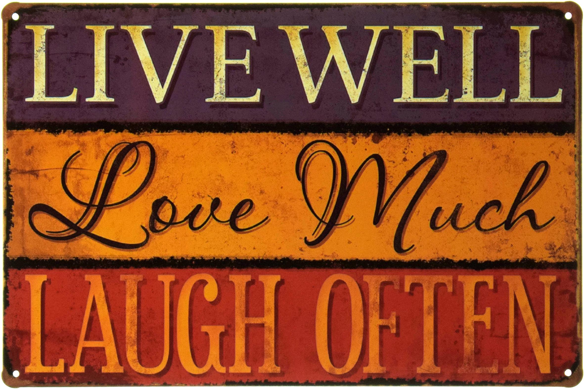 Табличка металлическая Живи Хорошо Люби Крепко смейся Чаще/Live Well Love Much Laugh Often 20x30 см