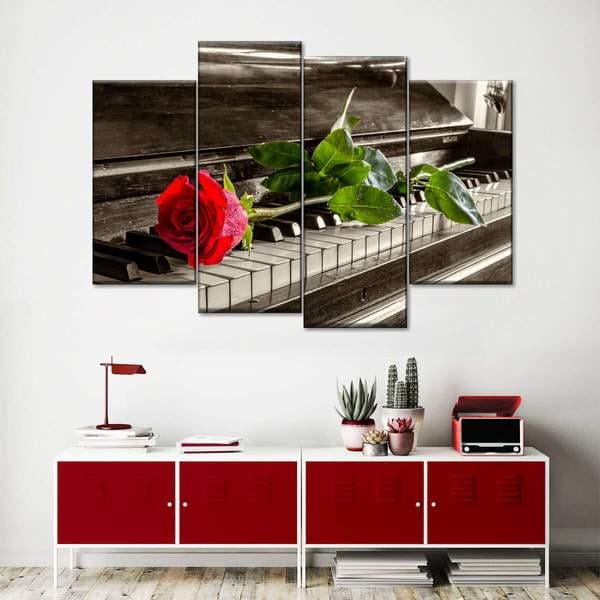 Модульная картина KIL Art Роза на пианино из четырех частей 129x90 см (M4_L_94)
