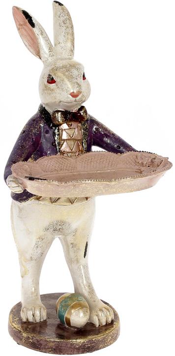 Фигурка декоративная Белый Кролик с Подносом 30 см полистоун (BD-419-258)