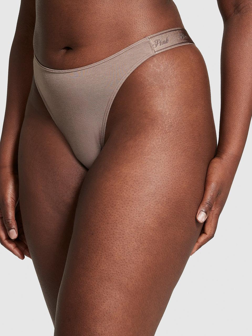 Трусы женские Victoria's Secret Logo Cotton High-Leg Thong Panty XS Коричневый (26849585)