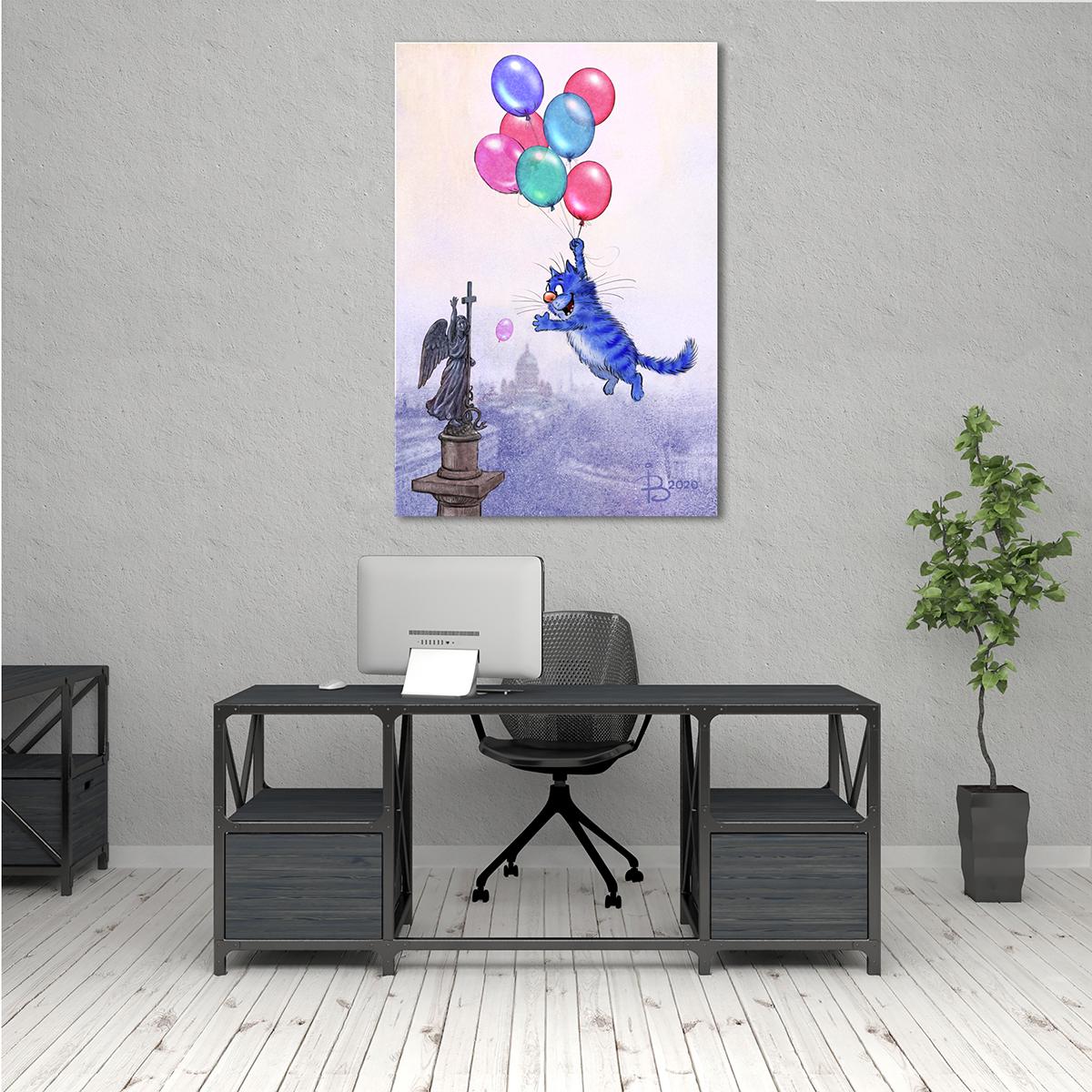 Модульная картина Полет на воздушных шариках 1 модуль 70x105 см