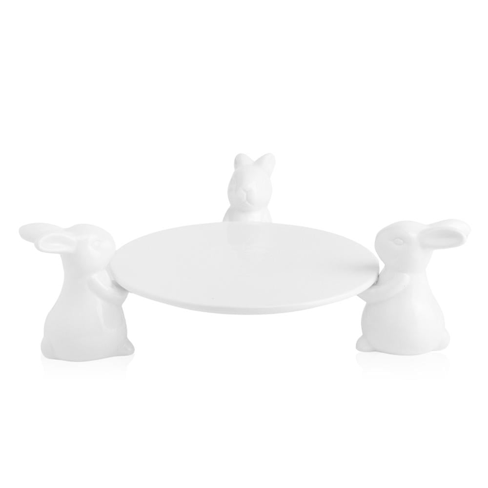 Подставка для десертов Три зайка керамическая 20 см Белый (300125)