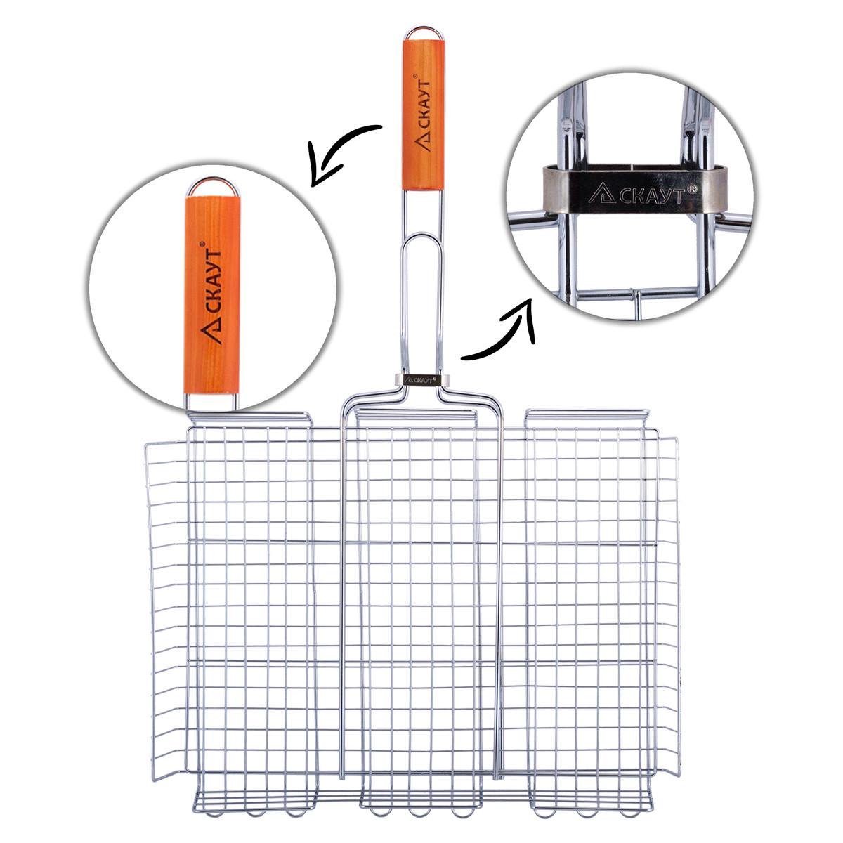 Решітка для гриля глибока Скаут КМ-0706 із хромованої сталі та дерева 40х30х7 см (150-84-0706) - фото 3 Решітка для гриля глибока Скаут КМ-0706 із хромованої сталі та дерева 40х30х7 см (150-84-0706) - фото 3