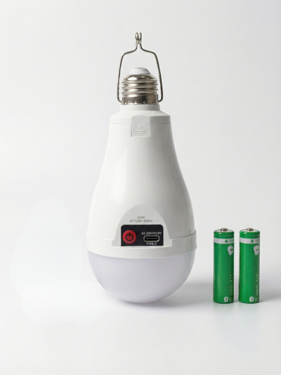 Лампа аккумуляторная LED лампа 20 W/E27/6500K Холодный Белый с зарядкой Type-C и 2 аккумуляторами Белый (5373254876)