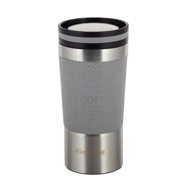 Термокружка с силиконовой TPR-вставкой Kamille KM-2156 из нержавеющей стали 380 мл Стальной/Серый (150-84-2156.1)