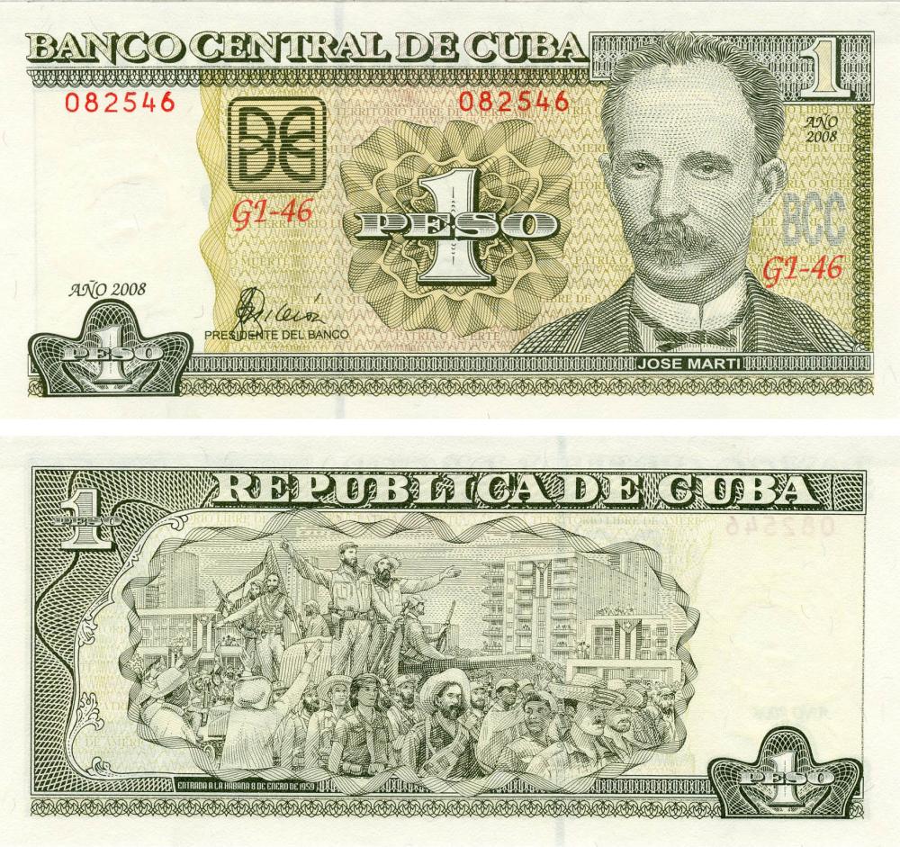 Коллекционная банкнота Куба 1 песо 2008 UNC P121 (Б13503)