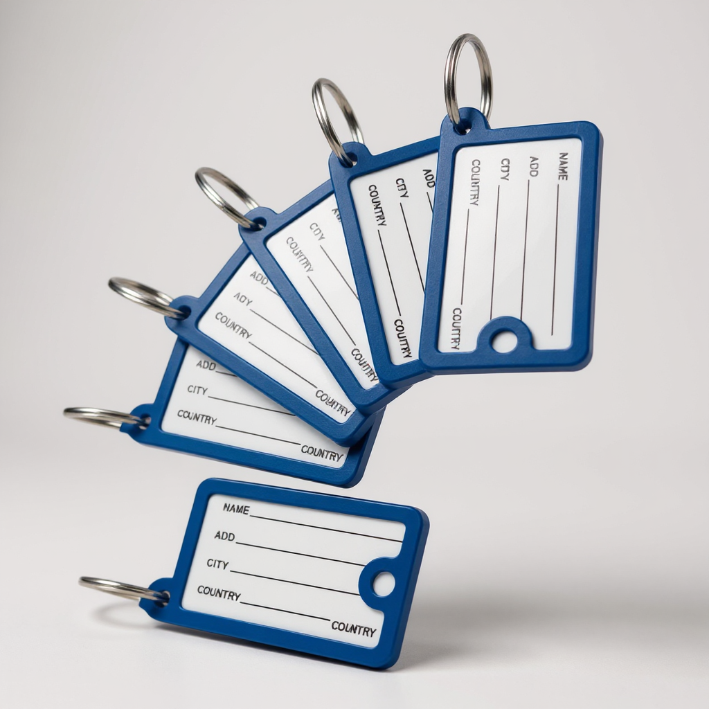 Бирки для ключей брелоки с бумажной вставкой металлическим кольцом пластиковые 10 шт. Синий (98_2_10_2C)