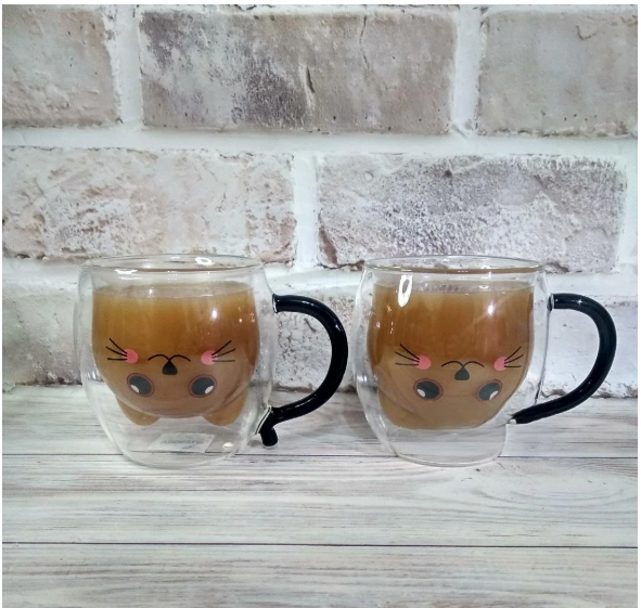 Набор чашек с двойными стенками Vittora Cats боросиликатное стекло 250 мл 2 шт. (VT-5305-250)