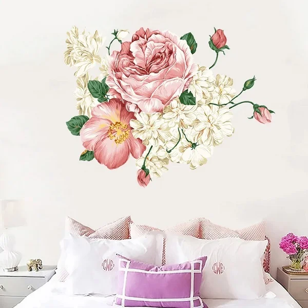 Декоративная наклейка в виде больших розовых цветов C00218-1